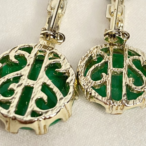 Two Banjo Brooches Gold Tone Holding Green Mother Of Pearl Base - Picture 8 of 12